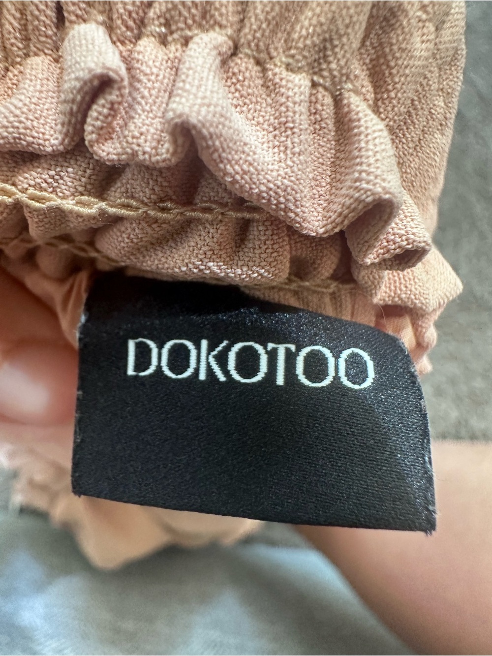 Dokotoo Smocked Empire Waist Long Sleeve open back Mini Dress — Tan - Picture 7 of 8